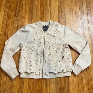 Anthropologie Jacket Womens XS Ivory Floral Cut Out Nina Bomber Boxy Slouchy